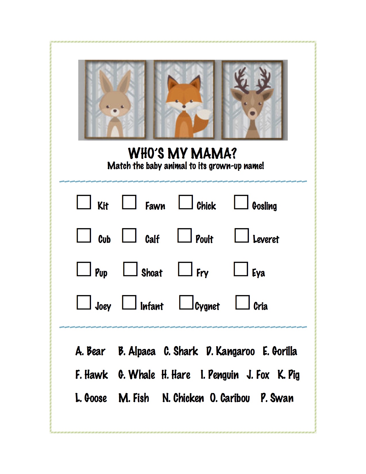 baby-animal-names-game-free-printable - A Love Letter To Food